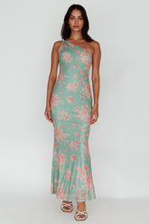 Portland One-Shoulder Jersey Maxi Dress Floral Green