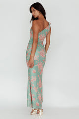 Portland One-Shoulder Jersey Maxi Dress Floral Green