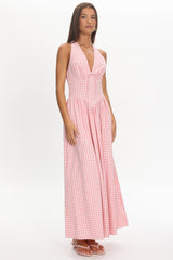 Sundrenched Halter Maxi Dress Checker Pink