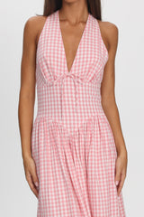 Sundrenched Halter Maxi Dress Checker Pink