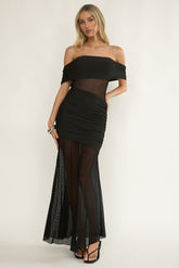 Lumiere Off Shoulder Sheer Mesh Dress Black