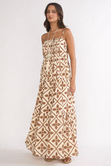 Lysette Pintuck Pleat Maxi Dress Brown Multi