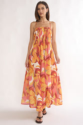 Lysette Pintuck Pleat Maxi Dress Print Orange