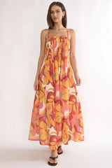 Lysette Pintuck Pleat Maxi Dress Print Orange