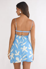 Tamora Tied Back Mini Dress Floral Blue