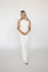 Zara Ivory Textured Open Back Maxi Dress