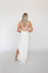 Zara Ivory Textured Open Back Maxi Dress