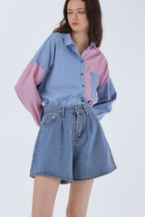 Zoe Pintucked Denim Shorts