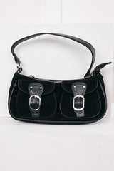 Always On Top Faux Suede Buckle Bag (Black)