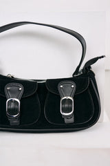 Always On Top Faux Suede Buckle Bag (Black)