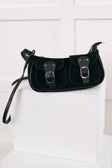 Always On Top Faux Suede Buckle Bag (Black)