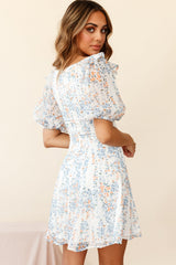 Cherub Puff Sleeve Sweetheart Neckline Dress Floral Print White