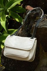 Alicia Quilted Flap Crossbody Bag - Ivory