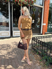 Bri Tan Suede Tailored Mini Skirt