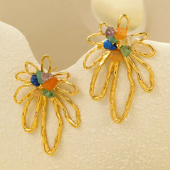 18K Gold-Plated Natural Stone Flower Earrings