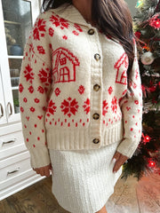 Clara Red and Cream Christmas Cardigan