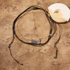 2 Piece Layered Leather Cord Boot Pendant Necklace