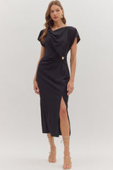 Odessa Draped-Neck Side-Ring Midi Dress