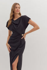 Odessa Draped-Neck Side-Ring Midi Dress