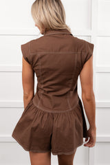 Rosy Little Life Button-Up Denim Romper (Brown)