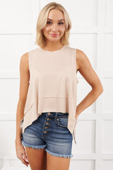 Lazy Mornings Side Slit Sleeveless Top (Sand Beige)