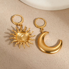 18K Gold-Plated Asymmetrical Sun & Moon Earrings
