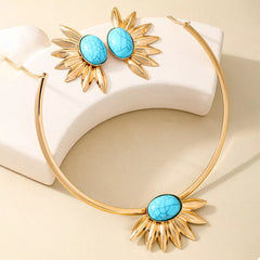 Turquoise Sunflower Necklace and Earrings Jewelry Set