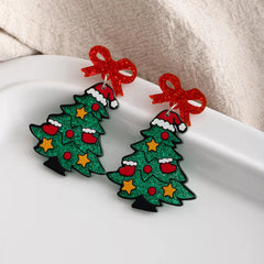 Christmas Tree Bow Dangle Earrings