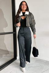 Fashionable Flight Path Aviator Crop Jacket (Dark Grey)