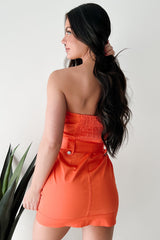 Bold Beyond Measure Zip Front Strapless Mini Dress (Orange)