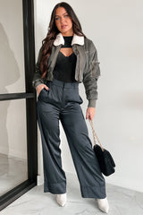 Fashionable Flight Path Aviator Crop Jacket (Dark Grey)