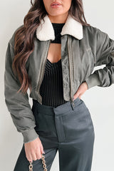 Fashionable Flight Path Aviator Crop Jacket (Dark Grey)