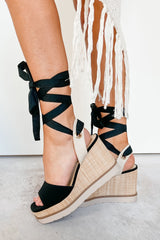 Makayla Ankle Tie Espadrille Wedge Sandals (Black)