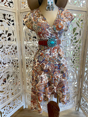 Western Wrapped Printed Dress- Not Stretchy