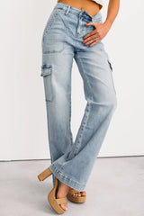 Callum Wide Leg Cargo Mica Denim Jeans (Light)