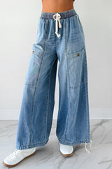 Restless Soul Denim Wide Leg Drawstring Pants (Light)