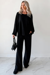 Beyond Horizons Waffle Knit Wide Leg Pants (Black)