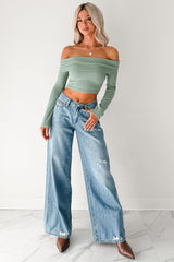Fall Into Me Off The Shoulder Crop Top (Basil)