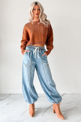 Restless Soul Denim Wide Leg Drawstring Pants (Light)