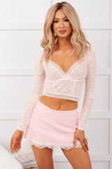 Rosy Rhythm Lace Hemline Mini Skirt (Light Pink)