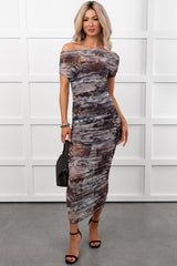 Life Manifest Two Piece Mesh Midi Dress (Grey Floral)
