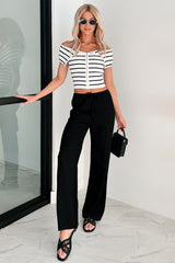 Lovely & Kind Off The Shoulder Striped Zip-Up Top (White)