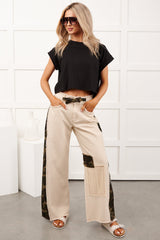 Rosales Wide Leg Camo Denim Pants (Ivory)