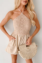 Flirty Beginnings Crochet Halter Romper (Natural)