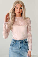 Create Your Path Floral Mesh Long Sleeve Top (Light Pink)