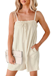 Chill & Chat Linen Drawstring Romper (Oat)