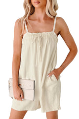 Chill & Chat Linen Drawstring Romper (Oat)