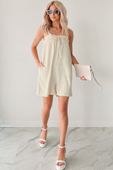 Chill & Chat Linen Drawstring Romper (Oat)