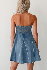 Dreamy & Driven Strapless Denim Mini Dress (Blue)