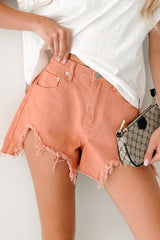 Jeanette High Rise Distressed Denim Shorts (Terracotta)